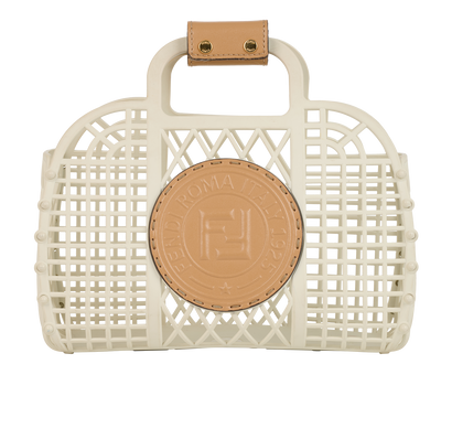 Small Basket Bag, &pound;350, Handbags, Tan/White, Leather/Plastic, Front view